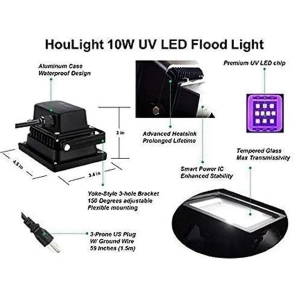 UV LED Black Light, High Power 10W LED Black Light Flood Light IP65-Waterproof
